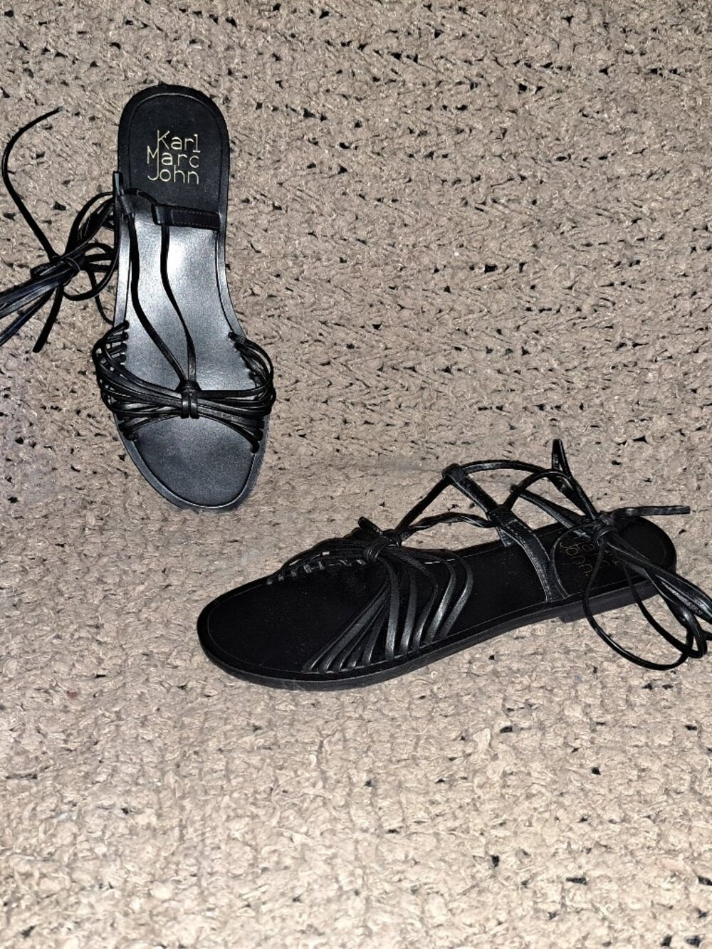 KARL MARC JOHN-HEDMOND-Black Leather Strappy Lace Up Sandals-SZ 39/8.5-NWOB
